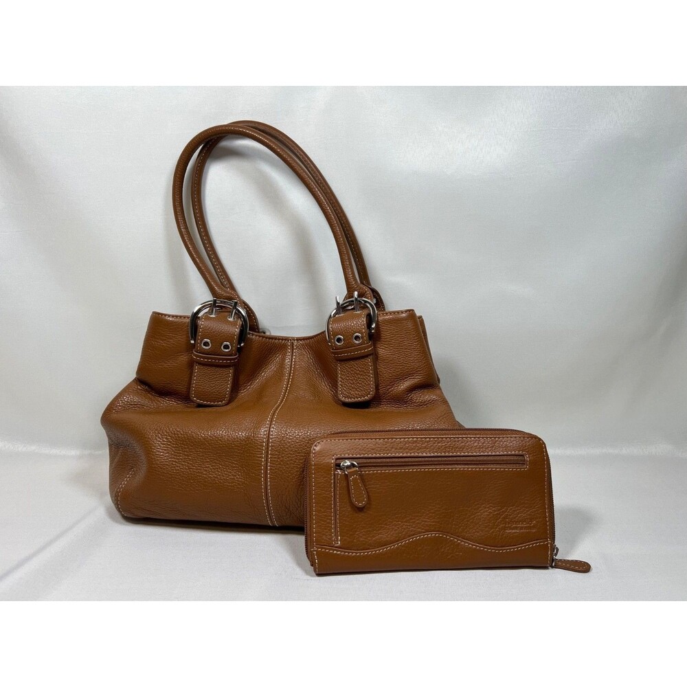 Vintage Tignanello Brown Leather Double Strap Purse With Matching Wallet